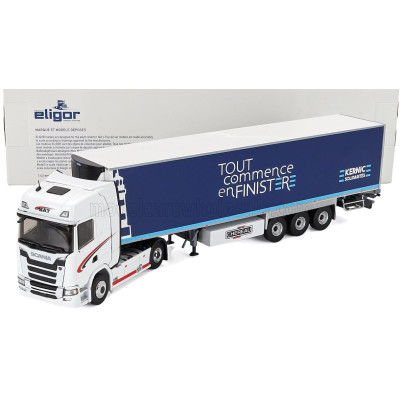 ELIGOR SCANIA R450 TRUCK SEMI-FRIGO TOUT COMMENCE EN FINISTERE 2016 - WHITE BLUE 1/43