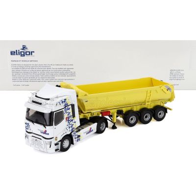 ELIGOR RENAULT T480 TRUCK CASSONE RIBALTABILE GARNIER TRANSPORTS 2021 - WHITE YELLOW 1/43