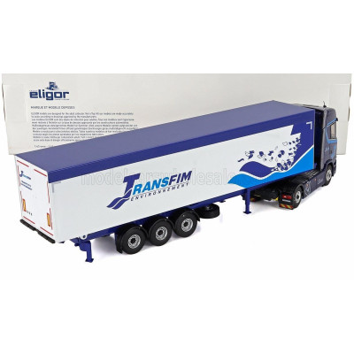 ELIGOR SCANIA S500 TRUCK CASSONATO TRANSFIM TRANSPORTS 2024 - BLUE WHITE 1/43