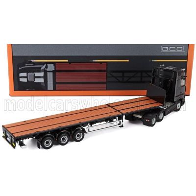 GCD MODELS MERCEDES BENZ ACTROS 2651 6x2 GIGASPACE TRUCK PIANALE 2016 - SATTELZUGMASCHINE & SCALABLE TRAILER - BLACK 1/64