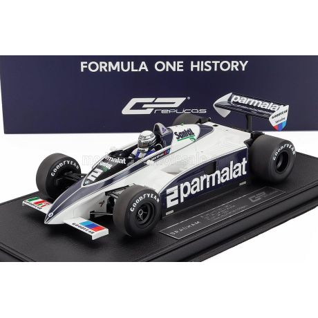 GP REPLICAS BRABHAM F1  BT50 PARMALAT N 2 DUTCH GP (with pilot figure) 1982 RICCARDO PATRESE - WHITE BLUE 1/18