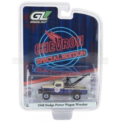 GREENLIGHT DODGE TRUCK POWER WAGON CHEVRON GASOLINE 1948 - CARRO ATTREZZI - WRECKER ROAD SERVICE - BLUE BEIGE 1/64