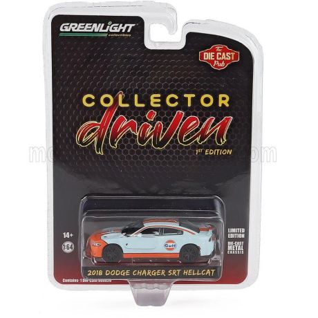 GREENLIGHT DODGE CHARGER SRT HELLCAT GULF COUPE 2018 - LIGHT BLUE ORANGE 1/64