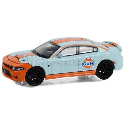 GREENLIGHT DODGE CHARGER SRT HELLCAT GULF COUPE 2018 - LIGHT BLUE ORANGE 1/64