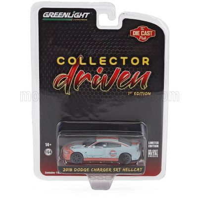 GREENLIGHT DODGE CHARGER SRT HELLCAT GULF COUPE DIRTY VERSION 2018 - LIGHT BLUE ORANGE 1/64