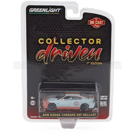 GREENLIGHT DODGE CHARGER SRT HELLCAT GULF COUPE DIRTY VERSION 2018 - LIGHT BLUE ORANGE 1/64