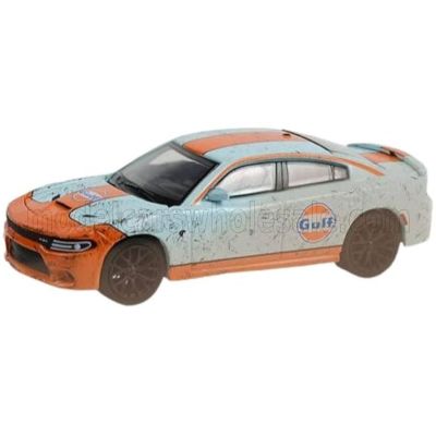 GREENLIGHT DODGE CHARGER SRT HELLCAT GULF COUPE DIRTY VERSION 2018 - LIGHT BLUE ORANGE 1/64