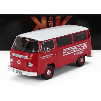 KK SCALE VOLKSWAGEN T2b MINIBUS PORSCHE RENNDIENST STUTTGART ZUFFENHAUSEN 1972 - RED WHITE 1/18