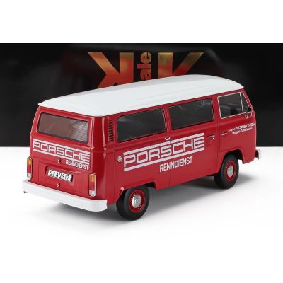 KK SCALE VOLKSWAGEN T2b MINIBUS PORSCHE RENNDIENST STUTTGART ZUFFENHAUSEN 1972 - RED WHITE 1/18