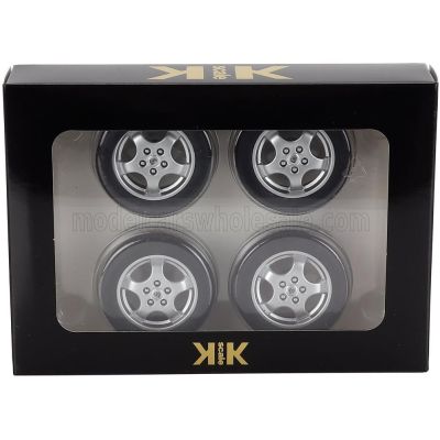 KK SCALE ACCESSORIES SET 4X WHEELS AND CUP RIMS FOR PORSCHE 911 964 RS COUPE 1992 - BLACK CHROME 1/12