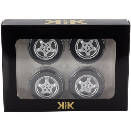KK SCALE ACCESSORIES SET 4X WHEELS AND CUP RIMS FOR PORSCHE 911 964 RS COUPE 1992 - BLACK CHROME 1/12