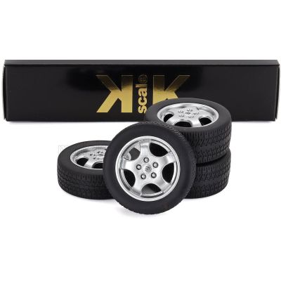 KK SCALE ACCESSORIES SET 4X WHEELS AND CUP RIMS FOR PORSCHE 911 964 RS COUPE 1992 - BLACK CHROME 1/12