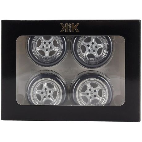 KK SCALE ACCESSORIES SET 4X WHEELS AND SPEEDLINE RIMS FOR PORSCHE 911 993 GT2 COUPE 1996 - BLACK CHROME 1/12