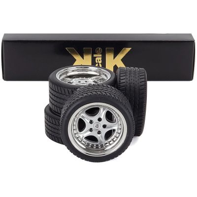 KK SCALE ACCESSORIES SET 4X WHEELS AND SPEEDLINE RIMS FOR PORSCHE 911 993 GT2 COUPE 1996 - BLACK CHROME 1/12