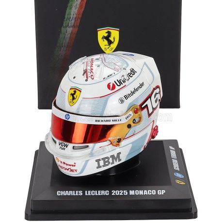 LOOKSMART BELL HELMET CASCO HELMET F1 CHARLES LECLERC TEAM FERRARI HP N 16 2nd MONACO GP 2025 - WHITE 1/5
