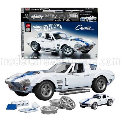 MATTEL HOT WHEELS CHEVROLET SET 2X CORVETTE GRAND SPORT 1964 - 918 PEZZI - 918 PCS + CORVETTE GRAND SPORT 1/64 SCALE - WHITE BLU