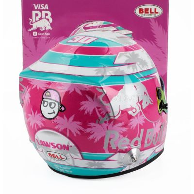 MINI HELMET BELL HELMET CASCO HELMET F1 LIAM LAWSON TEAM VISA CASH APP RACING BULLS N 30 MIAMI GP 2025 - PINK WHITE LIGHT BLUE 1
