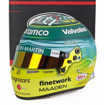 MINI HELMET BELL HELMET CASCO HELMET F1 FERNANDO ALONSO TEAM ASTON MARTIN ARAMCO COGNIZANT N 14 SAUDI ARABIAN GP 2025 - GREEN YE