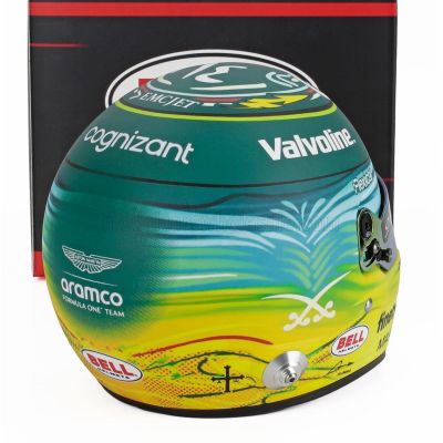 MINI HELMET BELL HELMET CASCO HELMET F1 FERNANDO ALONSO TEAM ASTON MARTIN ARAMCO COGNIZANT N 14 SAUDI ARABIAN GP 2025 - GREEN YE