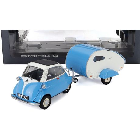 MINICHAMPS BMW ISETTA WITH TRAILER ROULOTTE 1960 - BLUE WHITE 1/18