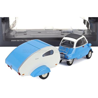 MINICHAMPS BMW ISETTA WITH TRAILER ROULOTTE 1960 - BLUE WHITE 1/18
