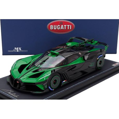 MR MODELS BUGATTI BOLIDE W16.4 8.0 FOUR-TURBO 1850hp 500km/h 2020 - CON VETRINA - WITH SHOWCASE - VERDE PIPER - GREEN BLACK 1/18