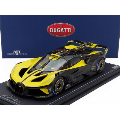 MR MODELS BUGATTI BOLIDE W16.4 8.0 FOUR-TURBO 1850hp 500km/h 2020 - CON VETRINA - WITH SHOWCASE - YELLOW BLACK 1/18