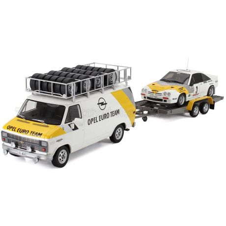 OTTO MOBILE CHEVROLET RALLY SET - G30 VAN ASSISTANCE TEAM OPEL EURO 1986 WITH TRAILER + OPEL MANTA 400 Gr.B N 3 RALLY TOUR DE CO