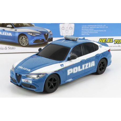 RE EL TOYS ALFA ROMEO GIULIA QUADRIFOGLIO POLIZIA STRADALE 2015 - LIGHT BLUE WHITE 1/24