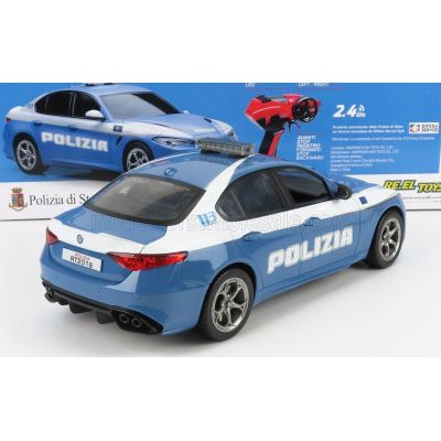RE EL TOYS ALFA ROMEO GIULIA QUADRIFOGLIO POLIZIA STRADALE 2015 - LIGHT BLUE WHITE 1/14