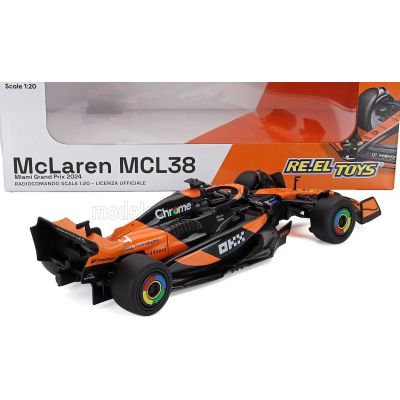 RE EL TOYS McLAREN F1  MCL38 TEAM MCLAREN N 4 WINNER MIAMI GP 2024 FIRST F1 VICTORY LANDO NORRIS - ORANGE BLACK 1/20