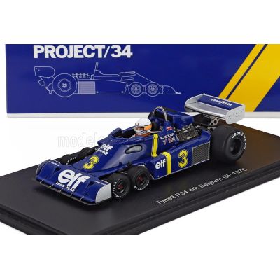 SPARK MODEL TYRRELL F1  P34 ELF 6-WHEELS N 3 BELGIUM GP 1976 JODY SCHECKTER - BLUE YELLOW 1/43