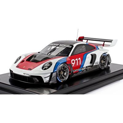 SPARK MODEL PORSCHE 911 992 GT3 R N 911 RACING COUPE 2023 - CON VETRINA - WITH SHOWCASE - WHITE BLUE RED 1/12