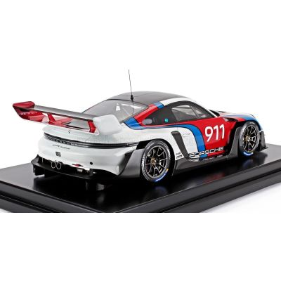 SPARK MODEL PORSCHE 911 992 GT3 R N 911 RACING COUPE 2023 - CON VETRINA - WITH SHOWCASE - WHITE BLUE RED 1/12