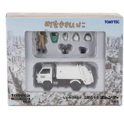TOMICA MITSUBISHI FUSO TRUCK TRASPORTO E RACCOLTA RIFIUTI 2-ASSI 2017 WITH FIGURE AND ACCESSORIES - WHITE 1/64