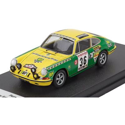 TROFEU PORSCHE 911 S (night version) N 36 RALLY TOUR DE CORSE 1972 THIERRY SABINE - JEAN-PIERRE PEYROUX - YELLOW GREEN 1/43