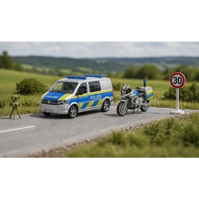 SIKU Super - Volkswagen T6 policejní dodávka s motorkou 1:50