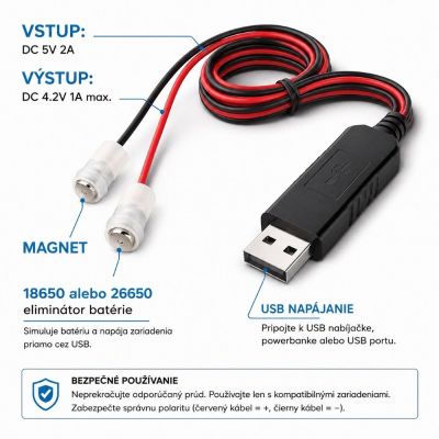USB 4.2V adapter 18650 akkumulátorhoz | Battery Eliminator 1A