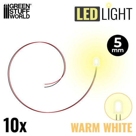 MELEG FEHÉR LED-EK - 5 mm / MELEG FEHÉR LED diódák - 5 mm 10 db
