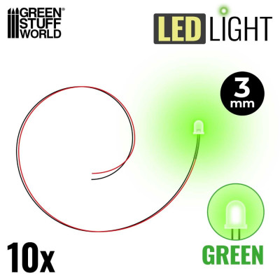 ZÖLD fényű LED-ek - 3 mm / 10 db ZÖLD LED dióda - 3 mm