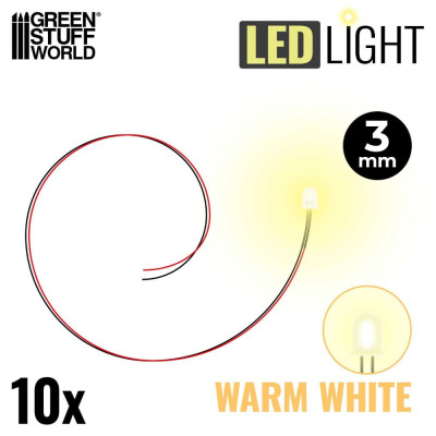 MELEG FEHÉR LED-EK - 3 mm / MELEG FEHÉR LED diódák - 3 mm 10 db
