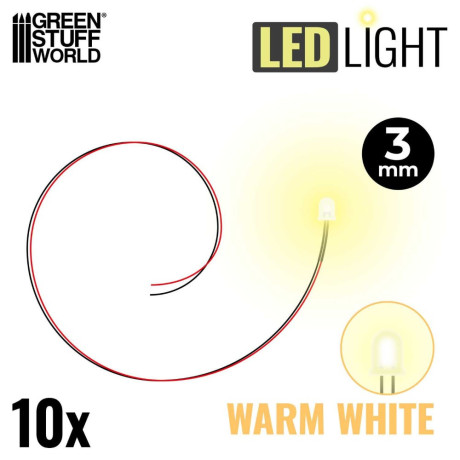 MELEG FEHÉR LED-EK - 3 mm / MELEG FEHÉR LED diódák - 3 mm 10 db