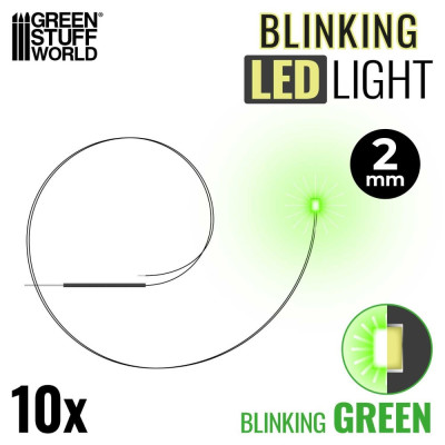 ZÖLD VILLOGÓ LED-EK - 2 mm / ZÖLD VILLOGÓ LED diódák - 2 mm 10 db