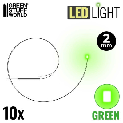 ZÖLD fényű LED-ek - 2 mm / 10 db ZÖLD LED dióda - 2 mm