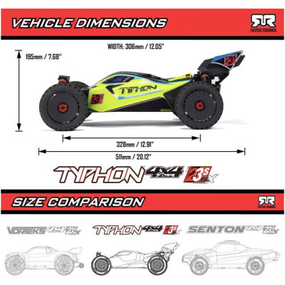 Arrma Typhon 223S BLX 1:8 4WD RTR DSC žlutá