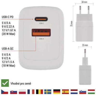 Síťový USB adaptér (zdroj) GaN PD 20W