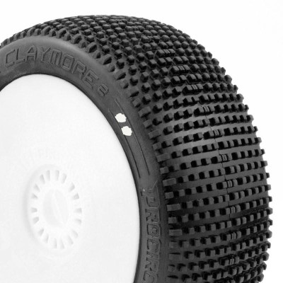 CLAYMORE V2 BUGGY S1 (SUPER SOFT) nalepené pneumatiky, bílé disky, 2 ks.