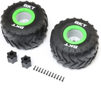 Losi LMT 2.0 RC modellautó alkatrész: 2,6"-os kerék BKT Monster Truck gumikkal, közepes betéttel, zöld beadlock zárral (2).