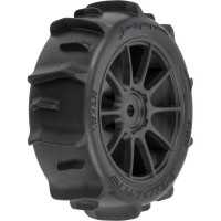 Komplett Pro-Line kerekek RC autómodellekhez 1:14 Typhon GROM. Méretek ⌀72x26 mm. A Mach-10 korong fekete. Dumont evezőgumik 1,9". A csomagtartó egy 12 mm-es hatszögletű gumi. Nyitott cellás betét.