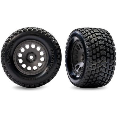 Traxxas kerék 2.1/2.6", szénszürke tárcsa, Gravix gumik (elöl) (2)